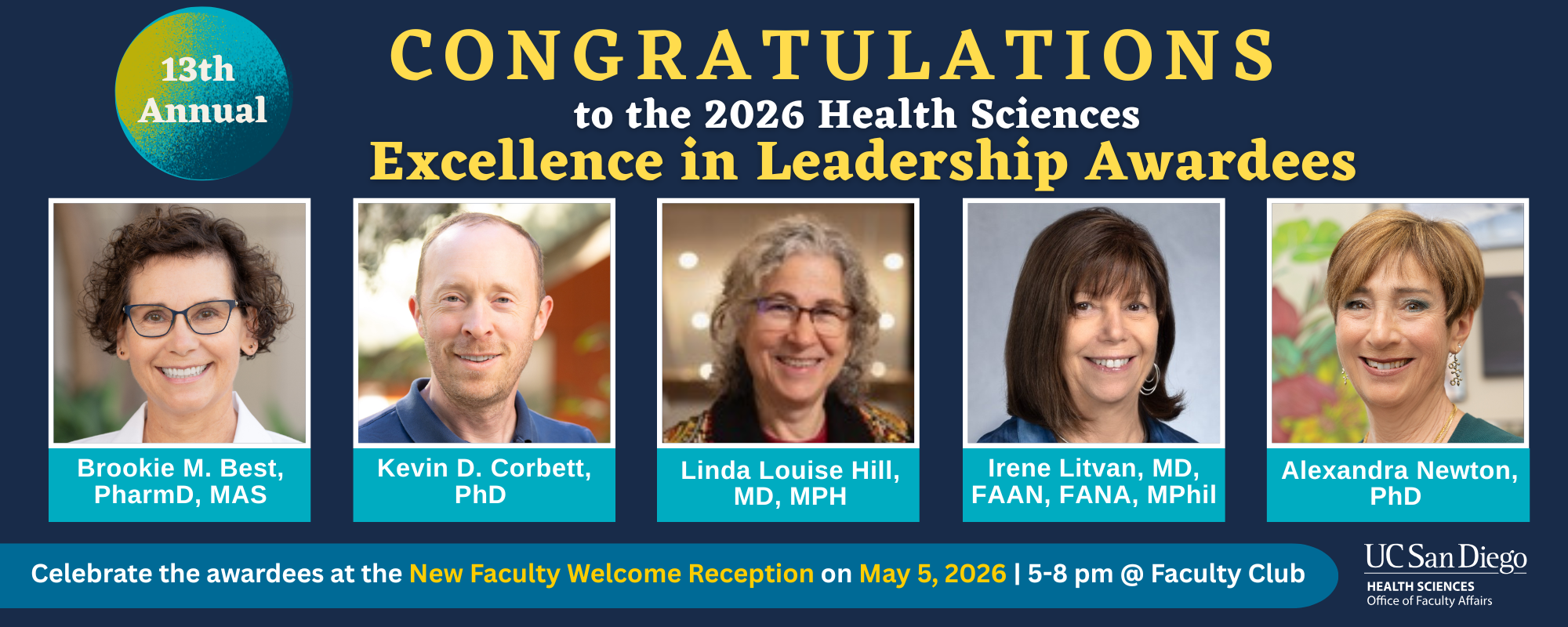 Five faculty awardees of the 2026 Excellence in Leadership Award